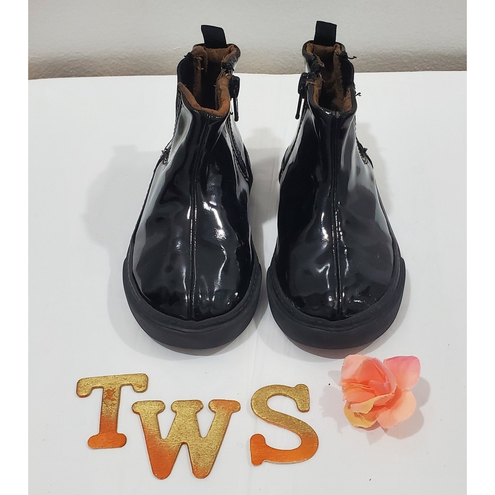 Gap Kids Black Patent Faux Leather Ankle Boots Side Zip Size 8M